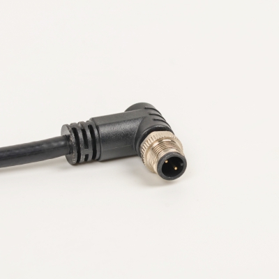 M12 A code 2pins male right angle plug to male straight plug extension cable 0.5m
